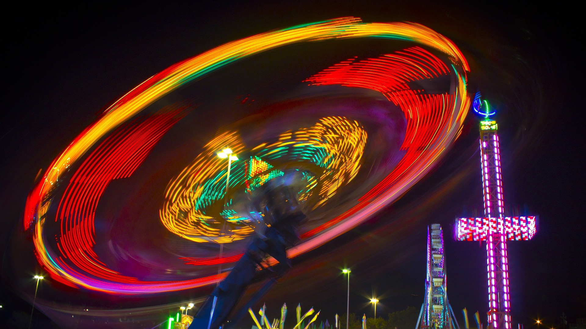 Neon colored carnival ride
