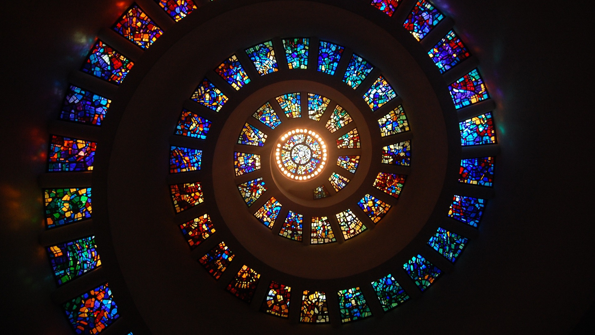 Stained glass windows spiral.