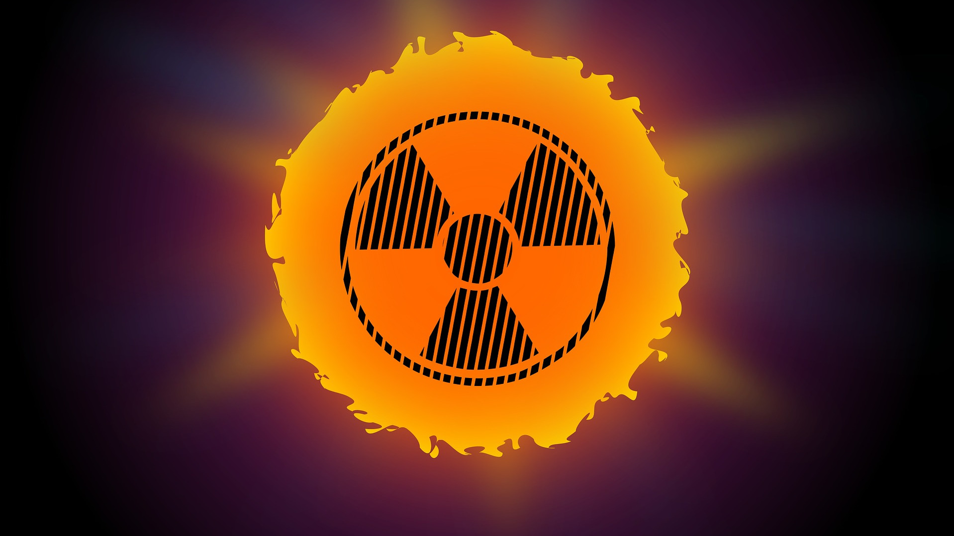 Radioactive warning sign in sun