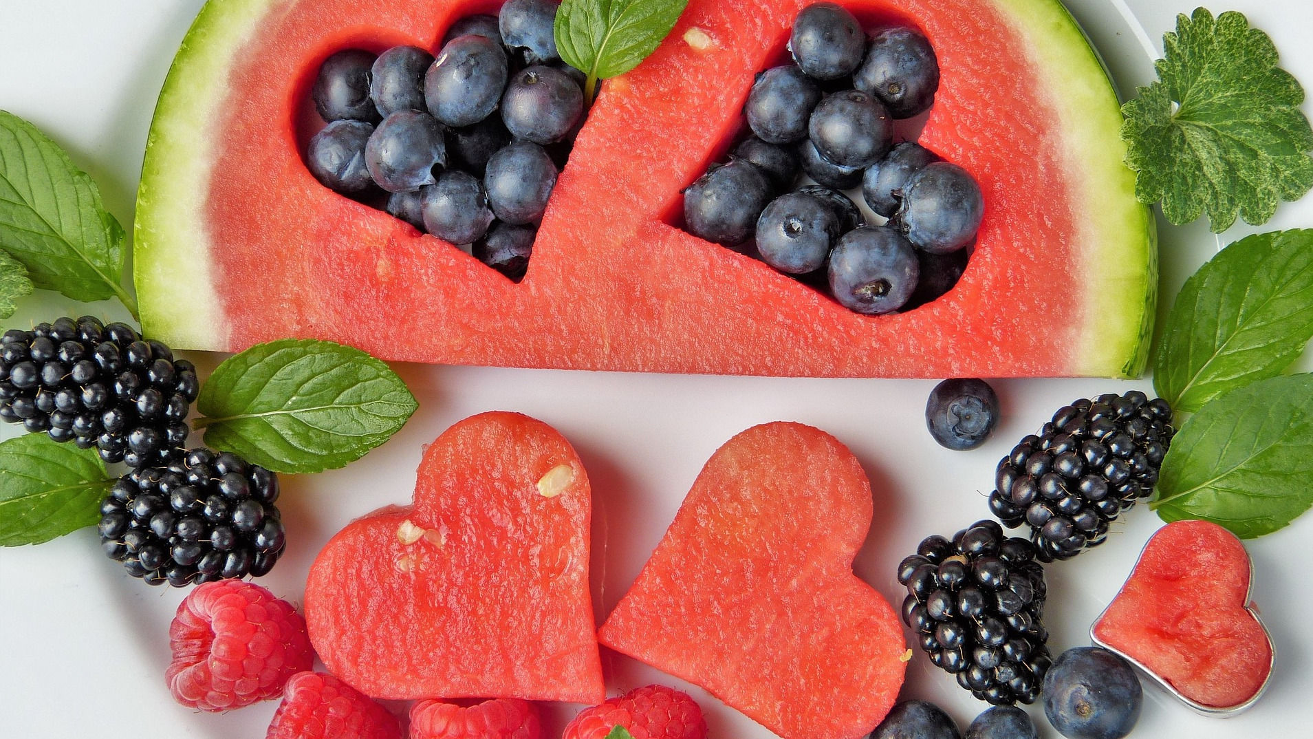 Fresh blueberries, watermelon, blackberries